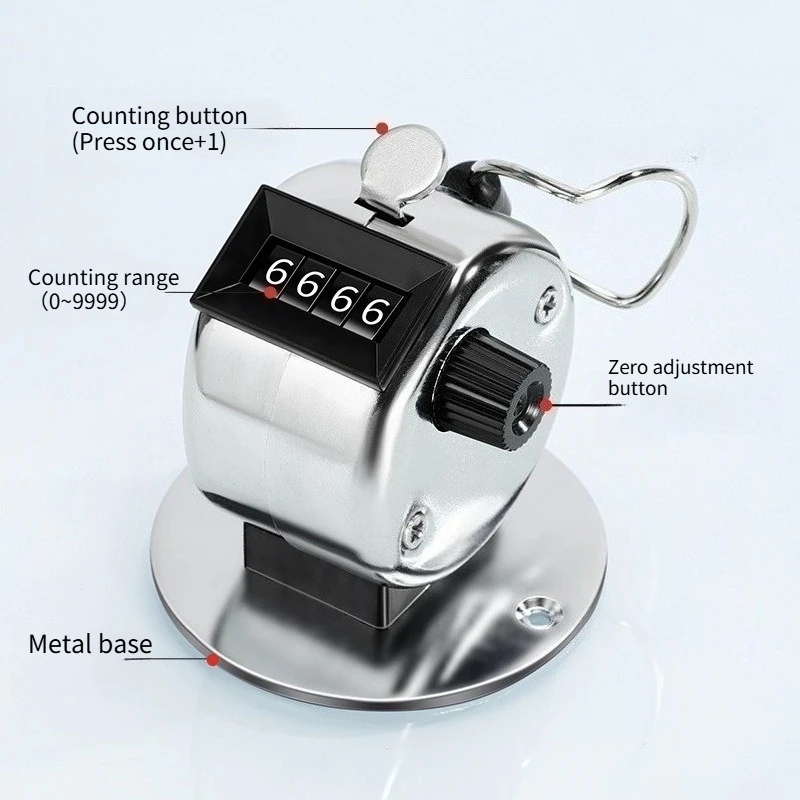 2pcs Manual Pressing Mechanical 0-9999 Counter  Silver Stainless Steel Material  Quantity of Goods Metal Counter