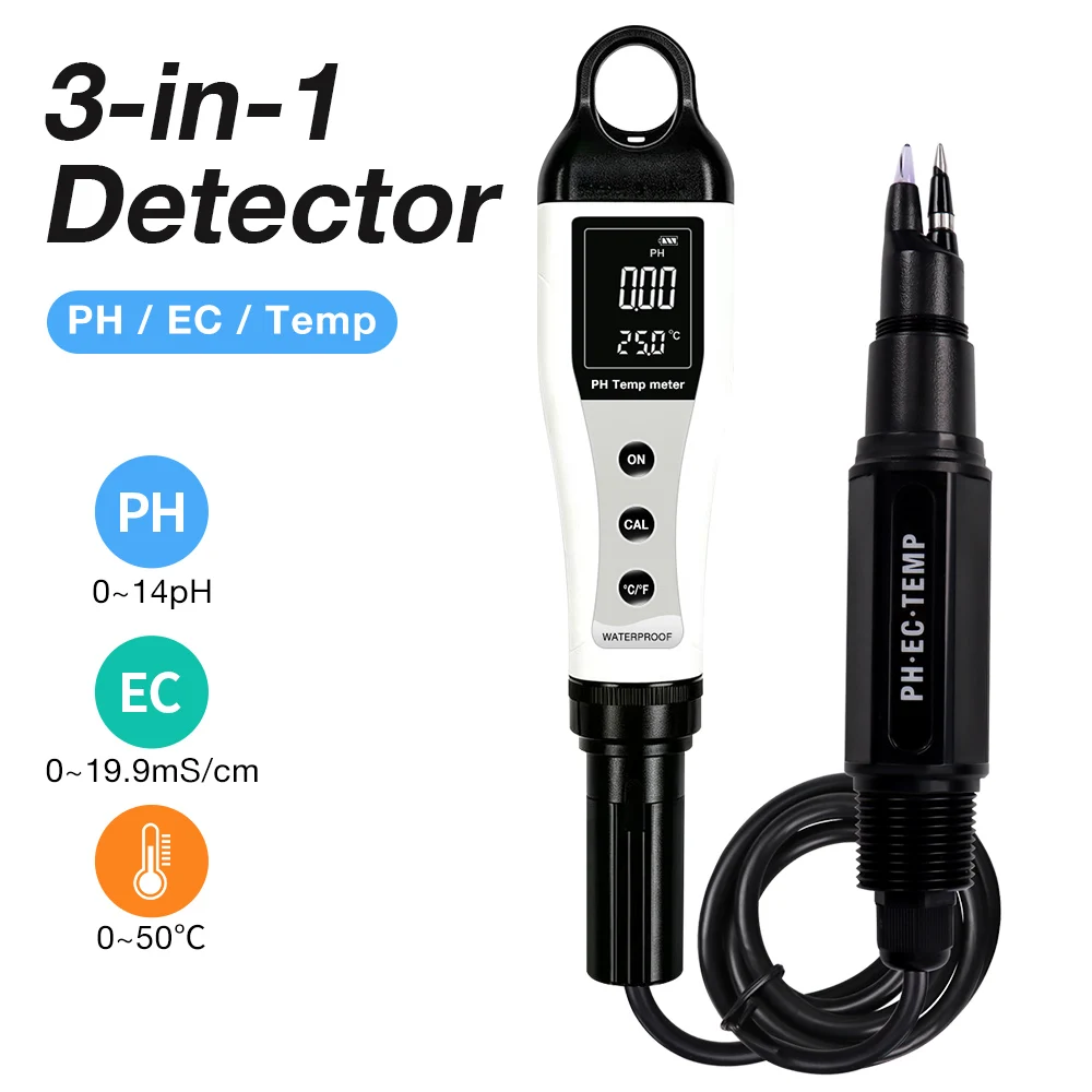 High Accuracy 3 In 1 PH EC Meter Waterproof 0-14pH 0-19.99mS/cm Food Tester For Dough Meat Fruit Skin Soil