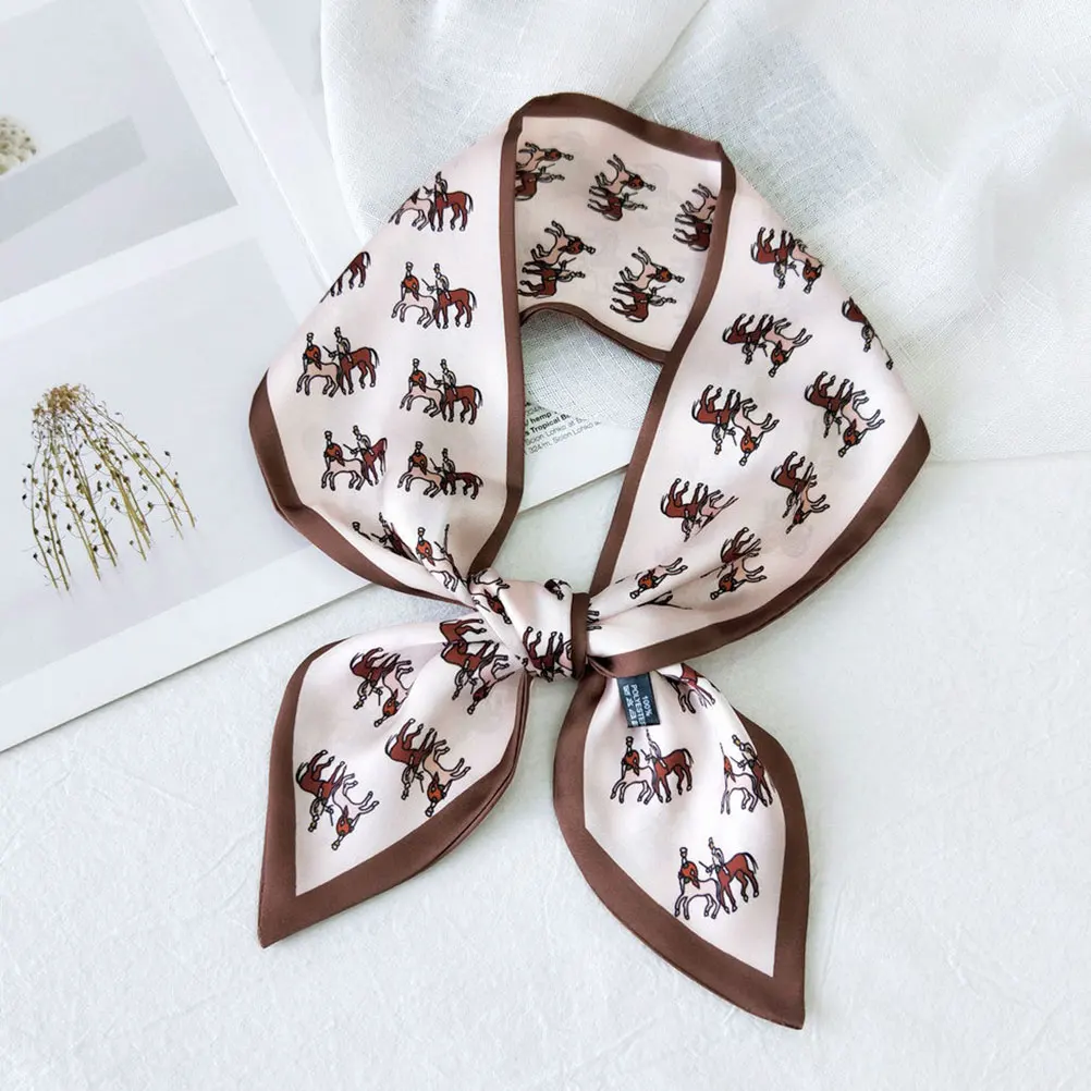 

Women Premium Quality Square Kerchief Smooth Fabric Lightweight Neck Office B Flight Attendant Scarf Summer Silk Ribbon