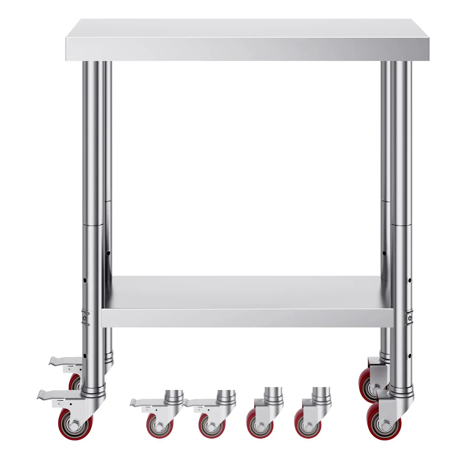 Stainless Steel for commercial Kitchen Prep Work Table 30 x 18 x 34 Inch 700 LB Capacity with 4 Wheels and 3 Adjustable Height Levels for Restaurant Food Preparation