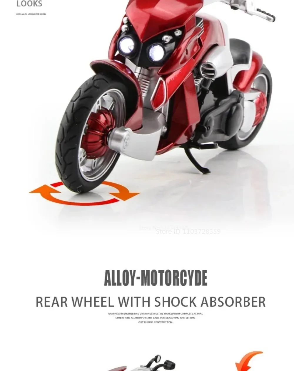 Maßstab 1:12 R3 V-REX Motorrad Modell Spielzeugauto Metallgehäuse Gummireifen Verknüpfung Lenkmotor Modelle Kinder Hobby Spielzeug – Detail 14