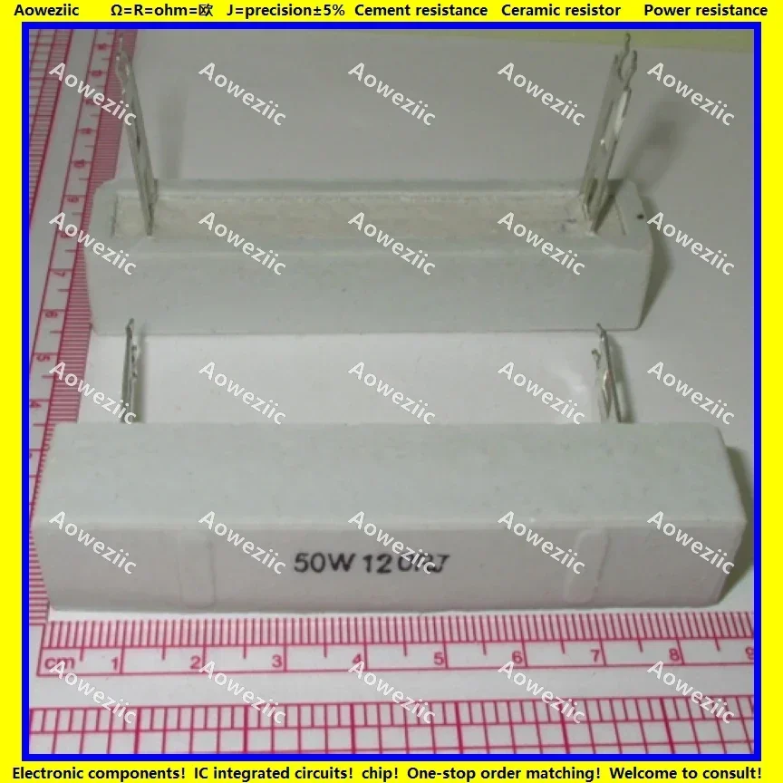 

2Pcs 50W120RJ 50W 120 ohm +/- 5% Horizontal cement resistor 50W120ΩJ Cement resistance 50W120R 120R Ceramic resistor plug-in