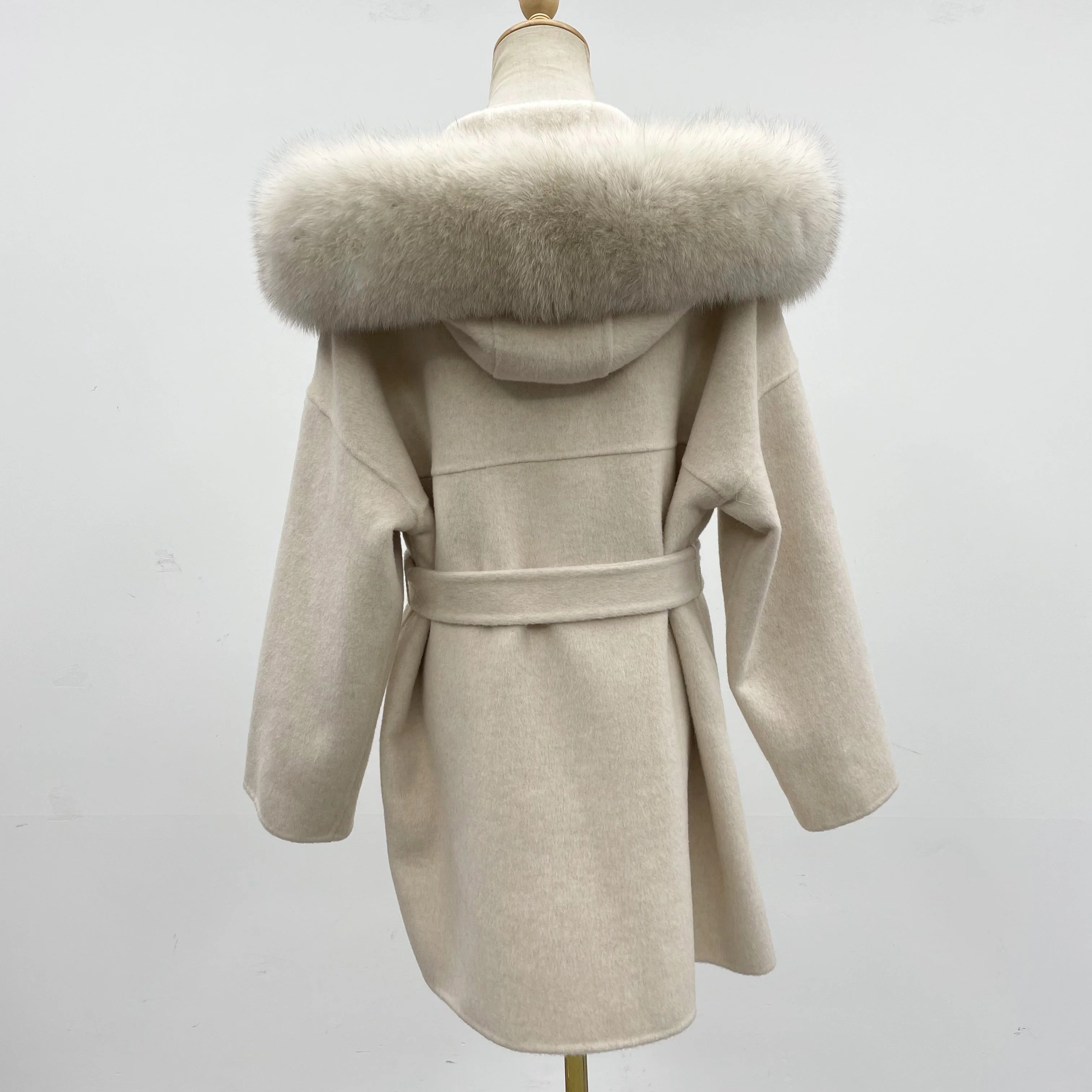 Cashmere Jacket Women Ladies Hand Made Women Fox Fur Collar Wool Coat Casual Winter Wool Jacket Woolen Overcoat Cashmere Coat