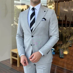 Fashion Grey Suits For Mens Formal Business Blazer Peak Lapel Wedding Groom Tuxedo Daily Suit 2 Piece Jacket Pants Costume Homme