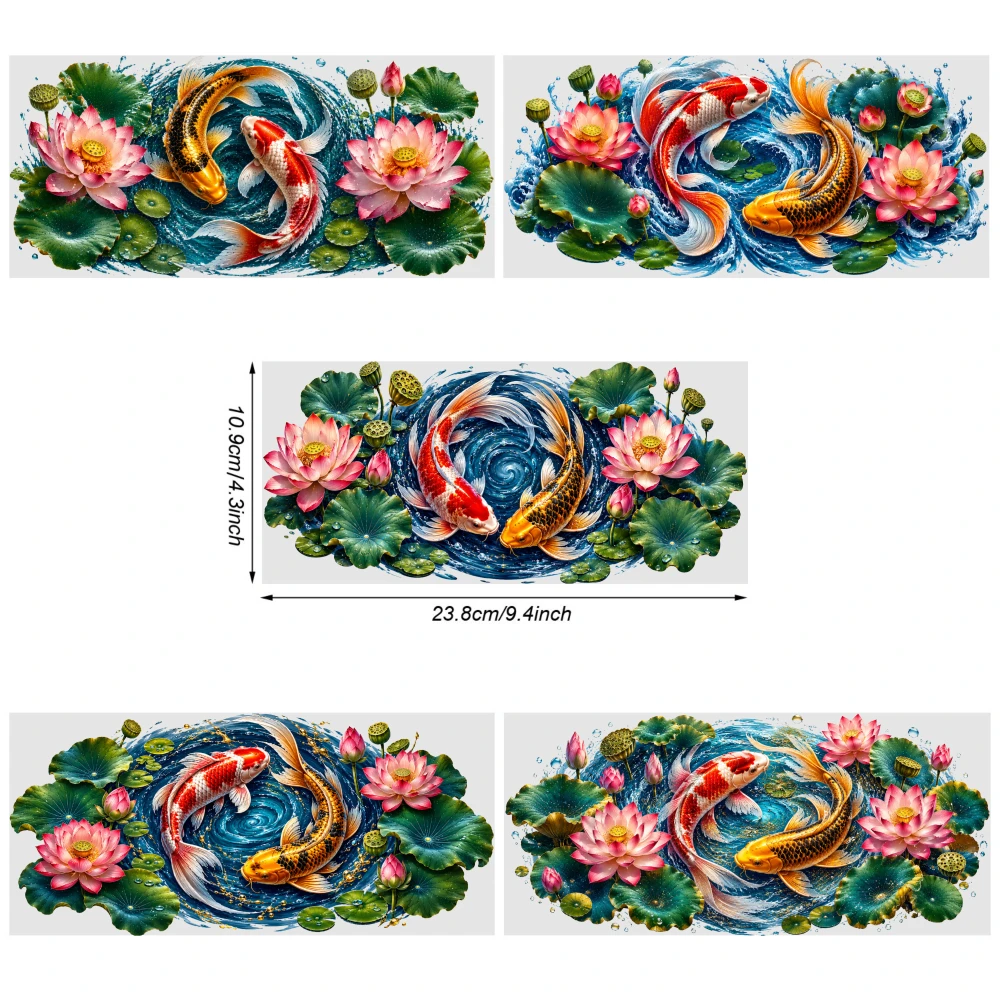 5 Sheets Koi Fish Lotus UV DTF Stickers Waterproof Decals Waterproof Rub on Transfers UV DTF Stickers