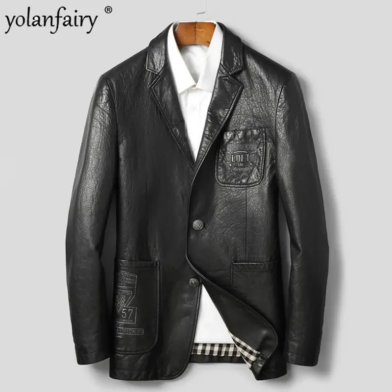 Natural Leather Jacket Men Oil Wax Goatskin Suit Leather Coats Men's Down Jackets Male Clothing Autumn Winter Jaqueta FCY4597