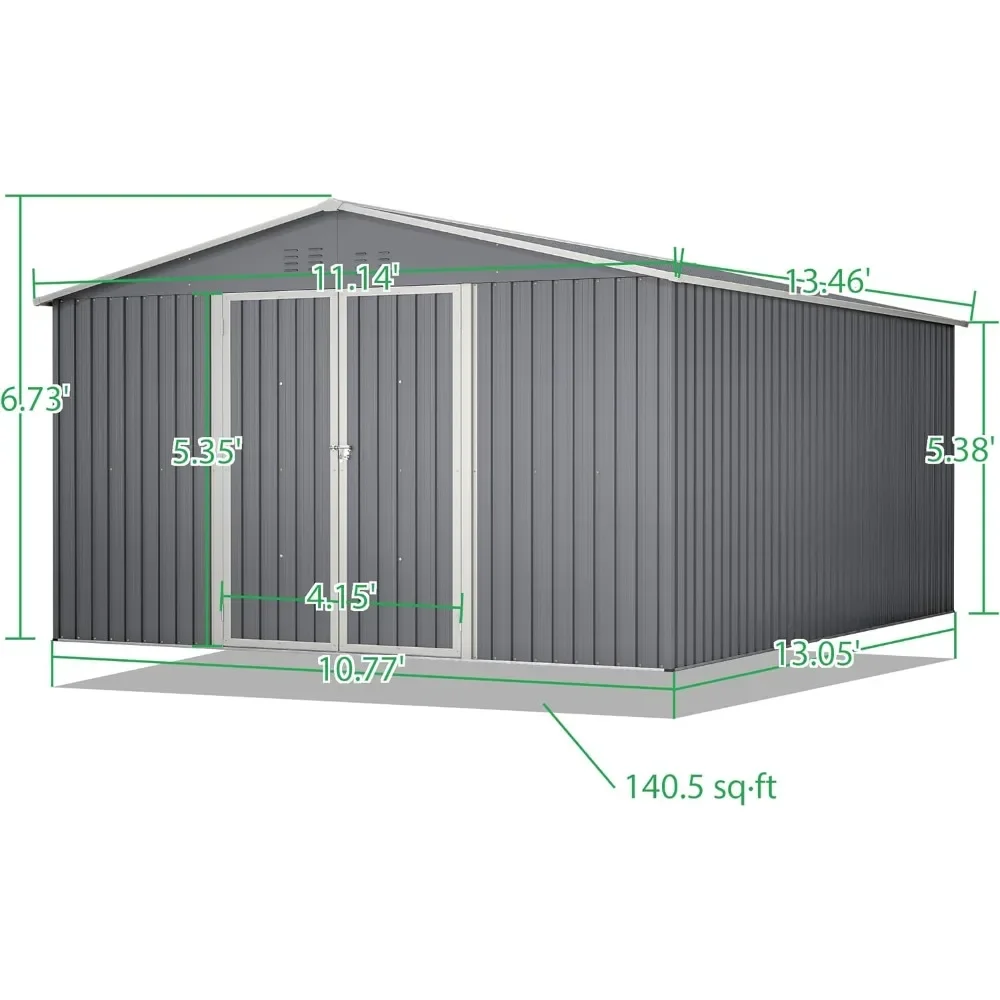 Large Outdoor Storage Shed, Metal Galvanized Steel Garden Shed with Floor Frame