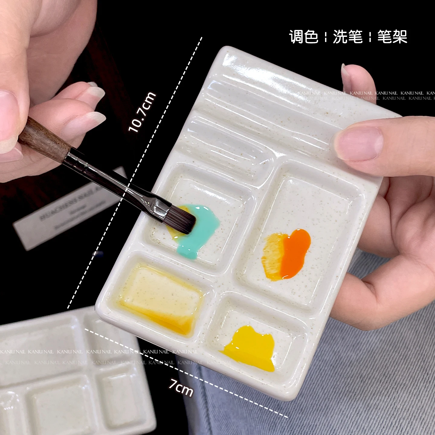 Palette à ongles en céramique blanche, plateau de mélange multifonctionnel en porcelaine pour artistes, avec porte-pinceau, facile à nettoyer, outil de manucure