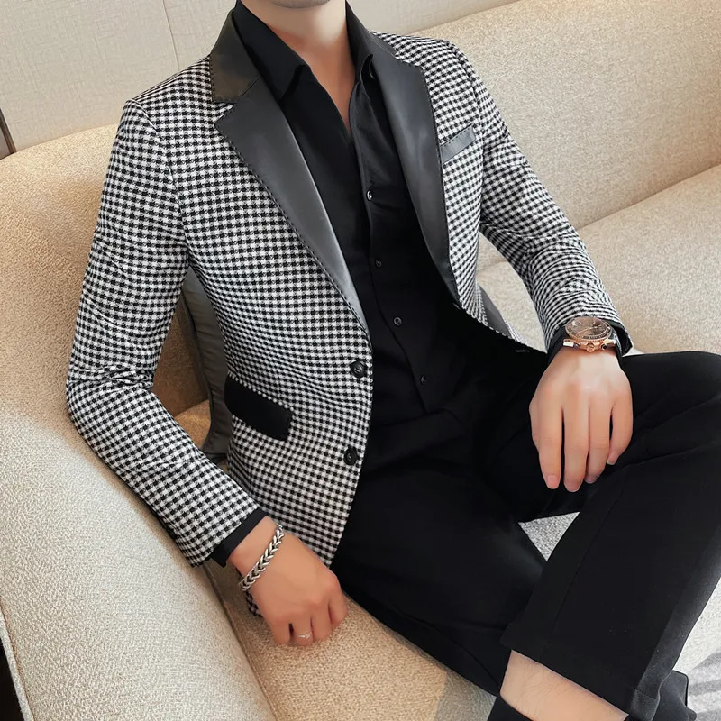 Men Spring High Quality Business Suit Jackets Man Slim Fit Plaid Primavera Nova Marca Blazers Man Casual Fashion Suit 4XL-M