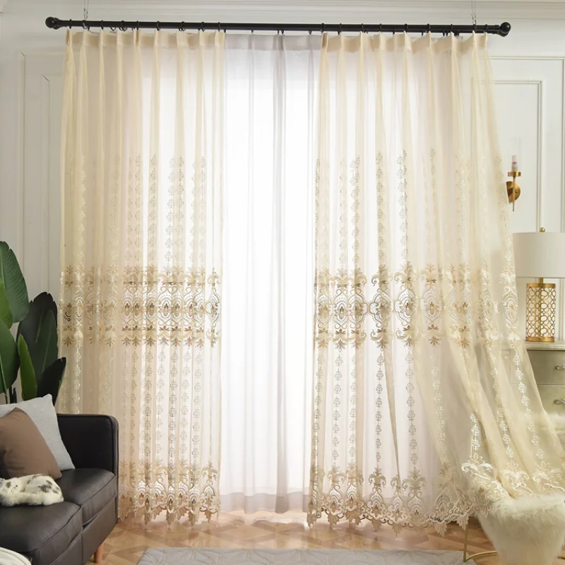 European Embroidered White Tulle Sheer Curtains for Living Room Bedroom Dining Luxury Custom Size Window Decor Elegant Blackout