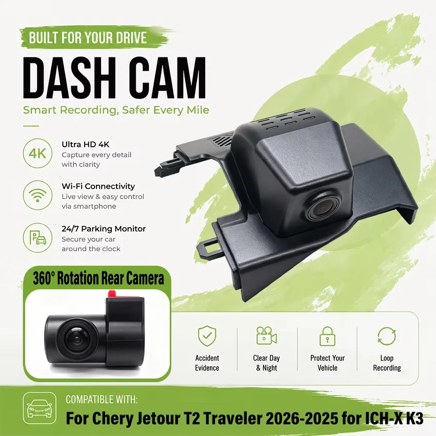 Dedicated DashCam For Chery Jetour T2 Traveler 2026-2023 for ICH-X K3 4K UHD 2160p Car DVR Plug and play Dash Cam Wifi Camera