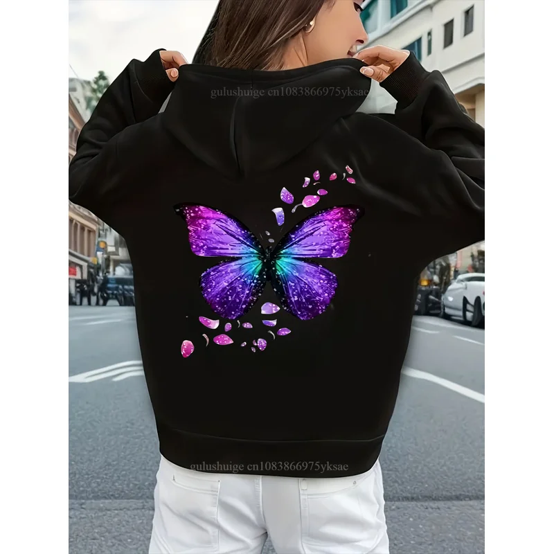 Oversized Streetwear Hoodie Halloween Gifts Purple Galaxy Butterfly Autumn Winter Fall Clothes For Women Girls