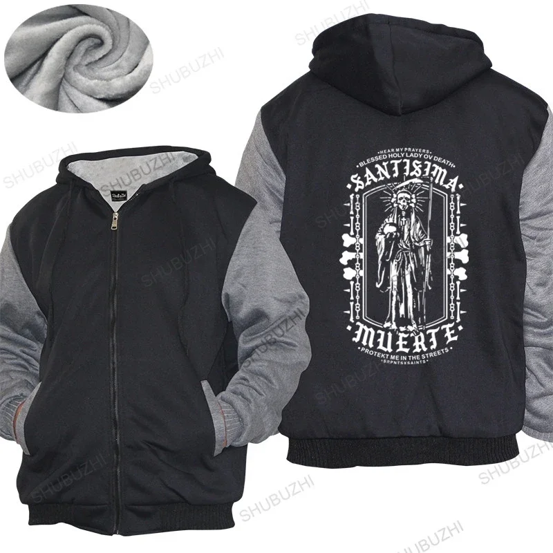 New Arrived Mens hoodies Handsome Santa Muerte hoodies Men Lady of Holy Death Mexican Skull  Homme shubuzhi thick hoody