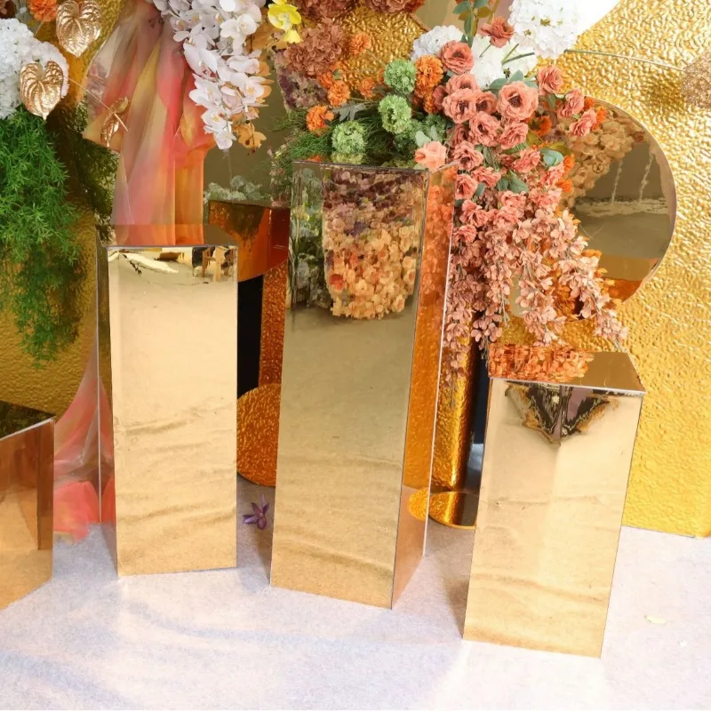 New wedding double mirror acrylic square column road welcome area decorative flower stand cake stand wedding props ornament