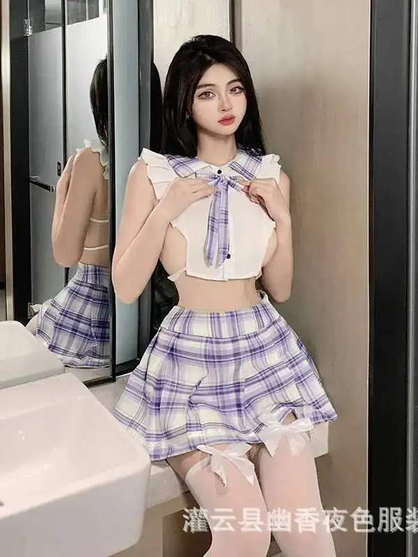 الحلو الكورية المرأة فستان قصير منقوشة موضة الكورية بلايز تي شيرت الطلاب فضح المرأة الرغبة النقية JK فستان موحد أنيق 364P