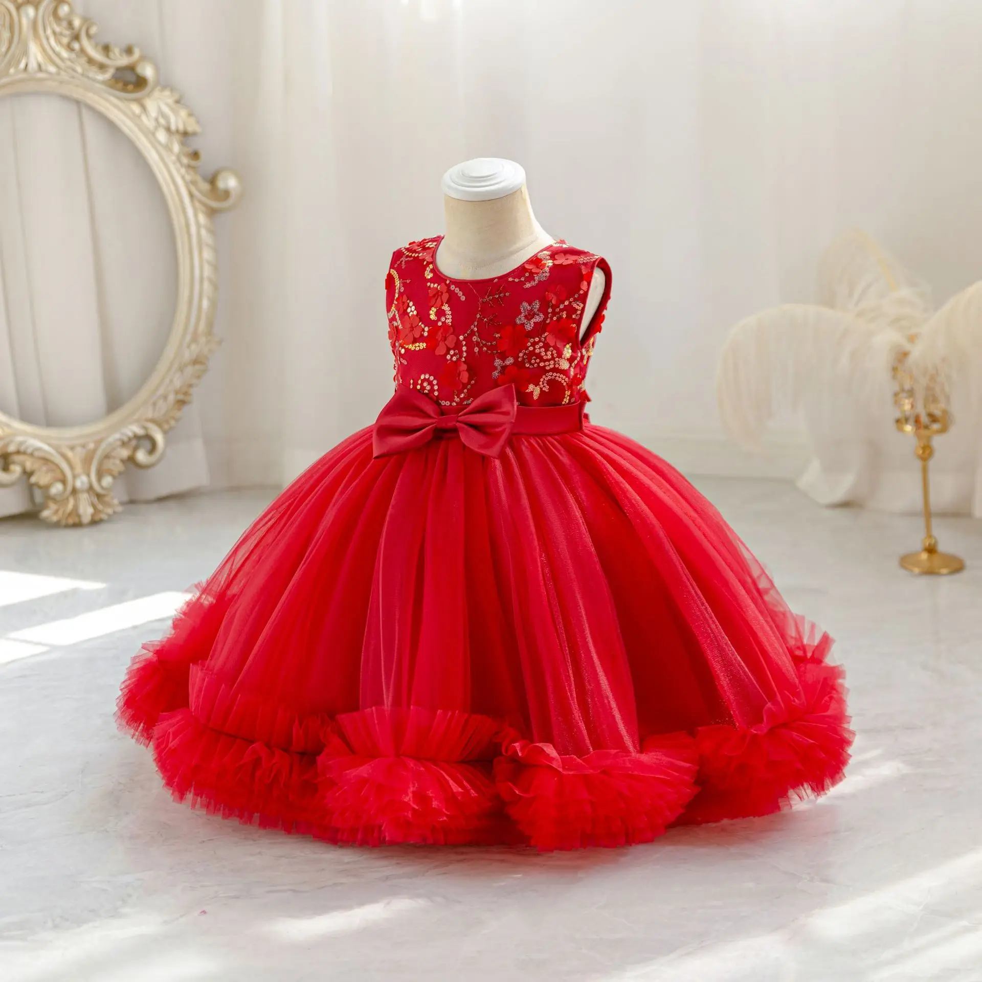 HETISO Tulle Puffy Flower Girls Dresses Sky Blue Lace Sequins Kids Birthday Princess Ball Gowns For First Communion Party view 4