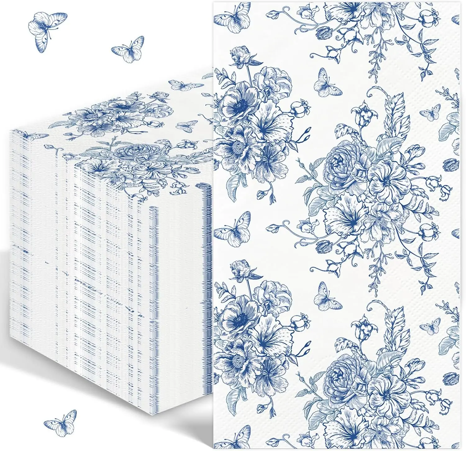

100PCS Blue Floral Disposable Napkins 3 Ply Hand Towels for Bathroom Wedding Party