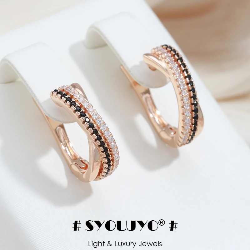 SYOUJYO خمر الأسود الطبيعي الزركون إسقاط أقراط للنساء 585 ارتفع الذهب اللون حفل زفاف غرامة مجوهرات الإنجليزية أقراط #1