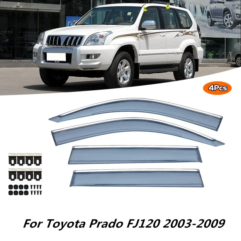 For Toyota Prado FJ120 2003-2009 Accessories Rain Guards Stainless Steel Bright Strip Parts Shelters Ventvisor Cover Waterproof