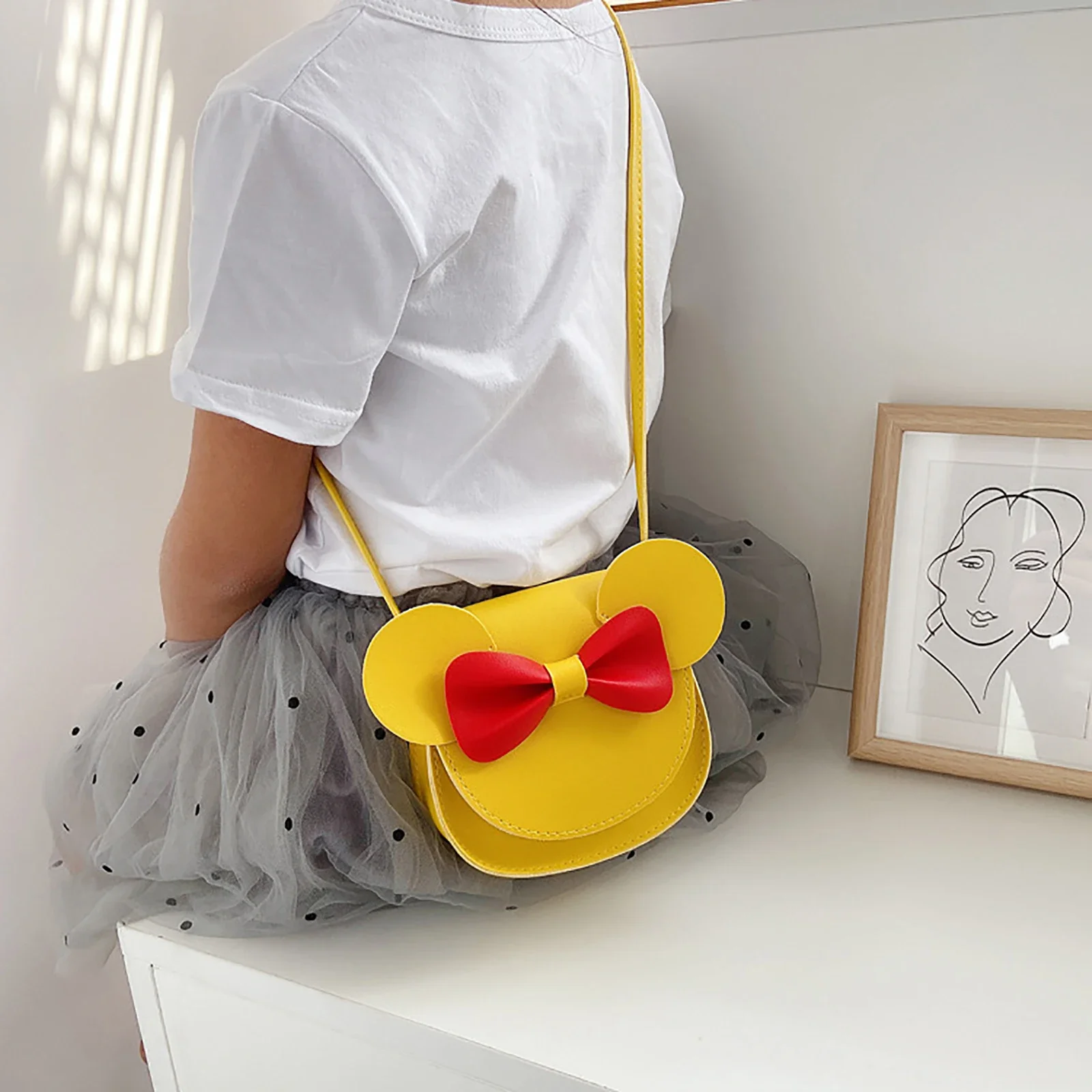 Crianças do bebê meninas dos desenhos animados crossbody bolsa bonito mouse orelha bowknot magnético snap bolsa de ombro da criança meninas moeda bolsa