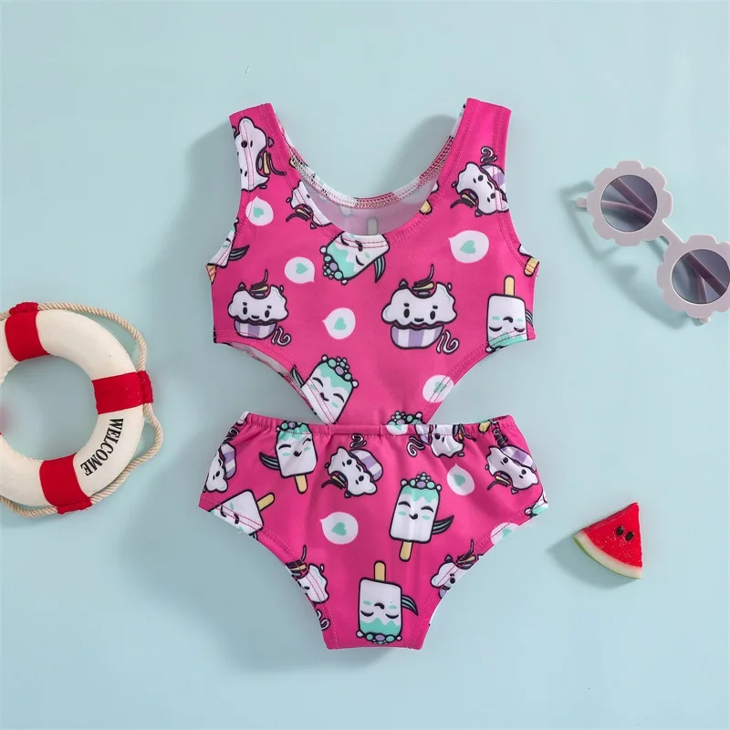 Yiiciovy Little Girl's Lovely Cartoon Print Swimsuit Bikini Ice Cream Swimwear Swimming Suit Summer Kid's Beach Bathing Suit