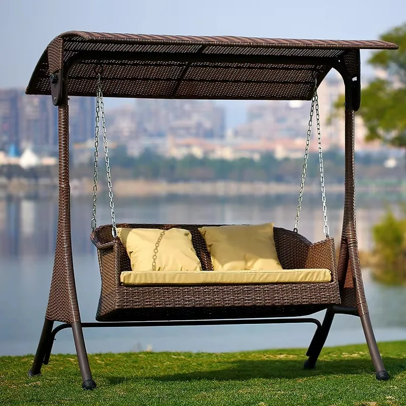 

Hot Selling 2 Person Rattan Wicker Garden Swings Metal Frame Patio Backyard Hanging Chair Outdoor Swing for Adult