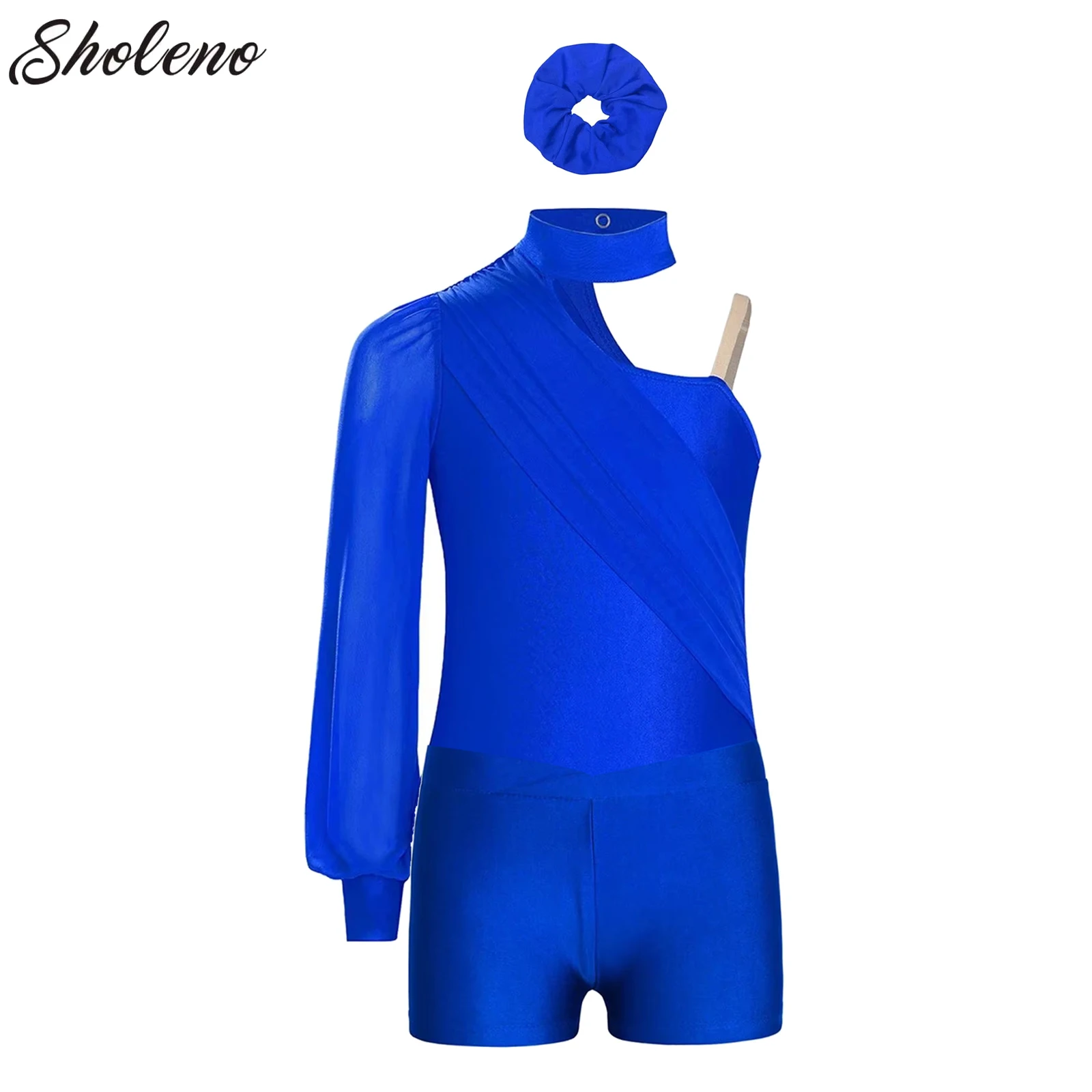 

Kids Girls Figure Skating Costume Ruched Mesh Overlay Gymnastics Leotards Ballet Dance Jersey Athletic Yoga Biketard Shorts Set