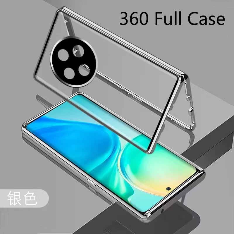 

360 Full Case For Oppo Reno 12F 5G Case Double Sided Magnetic Adsorption Metal Tempering Glass Protection Cover For Reno12 FS
