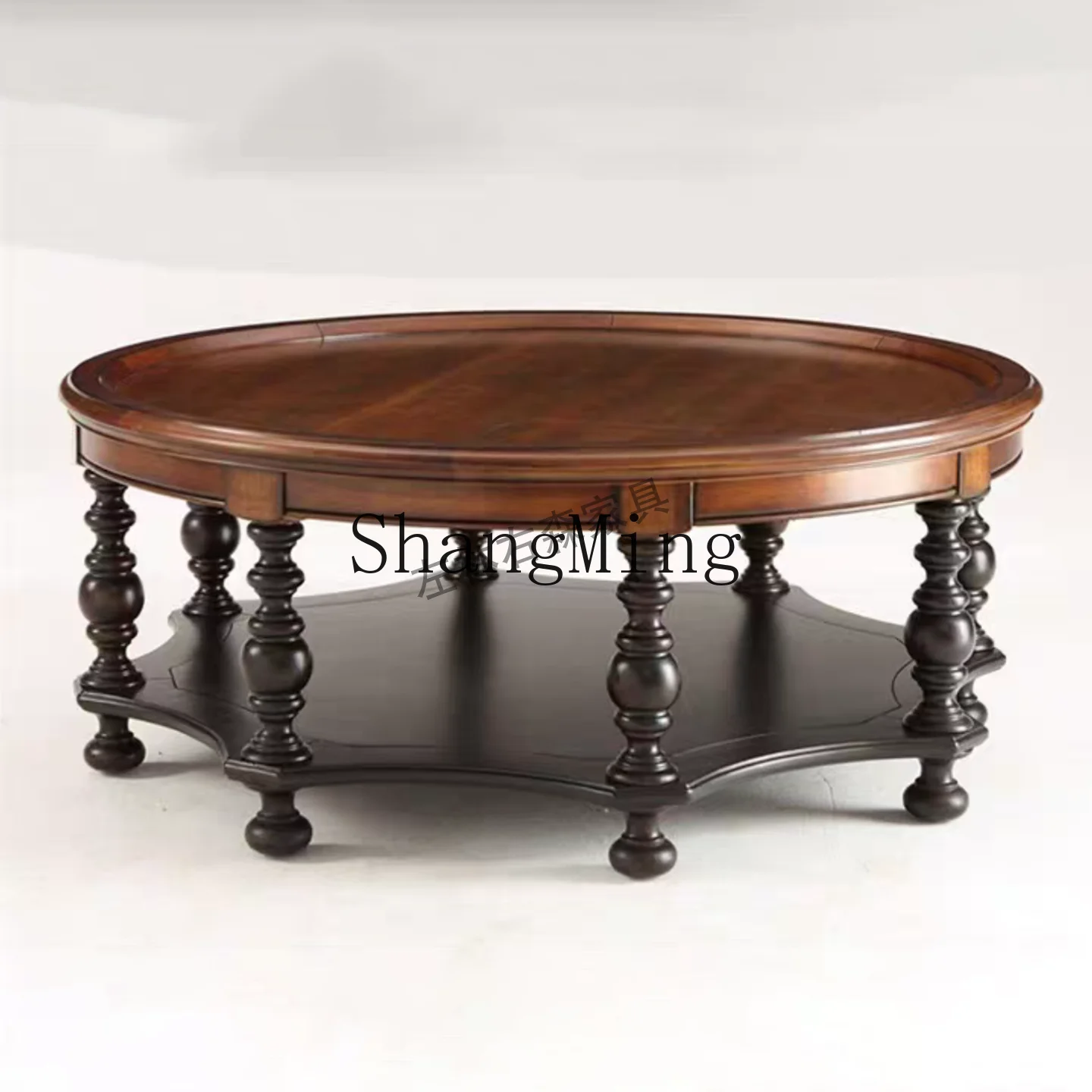 FG retro solid wood coffee table round tea table short coffee table furniture