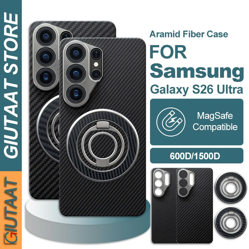 Real Carbon Fiber Case For Samsung Galaxy S26 Ultra Kevlar Aramid Magsafe Magnetic Phone Case Luxury Ultrathin Cover With Holder