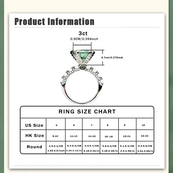 Verlobungsschmuck - Grüner Mint-Verlobungsring - Luxuriöser und modischer 3-Karat Grüner Diamant Sterling Silber Ring mit Mikrofassung – Detail 11