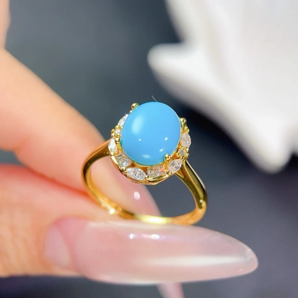 S925 8×10mm Sterling Silver Natural Kallaite Gemstone Ring for Women Fashion Healing Jewelry Stylish Accessory Sweet Gift