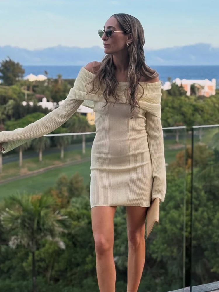 

Trendix Solid Knit Mini Dress For Women 2025 Summer Sexy Off Shoulder Slim Rib Short Dresses Vacation Casual Party Elegant Dress