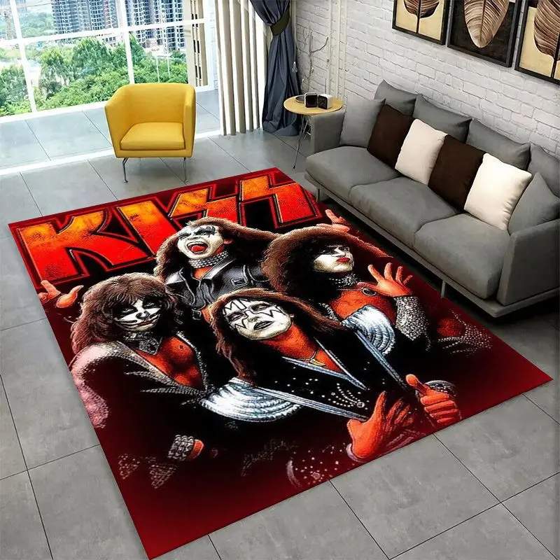 Retro Kiss Rock Heavy Metal Band Carpet Rug for Playroom Bedroom Living Room Sofa Home Decor,kid Area Rug Non-slip Floor Mat