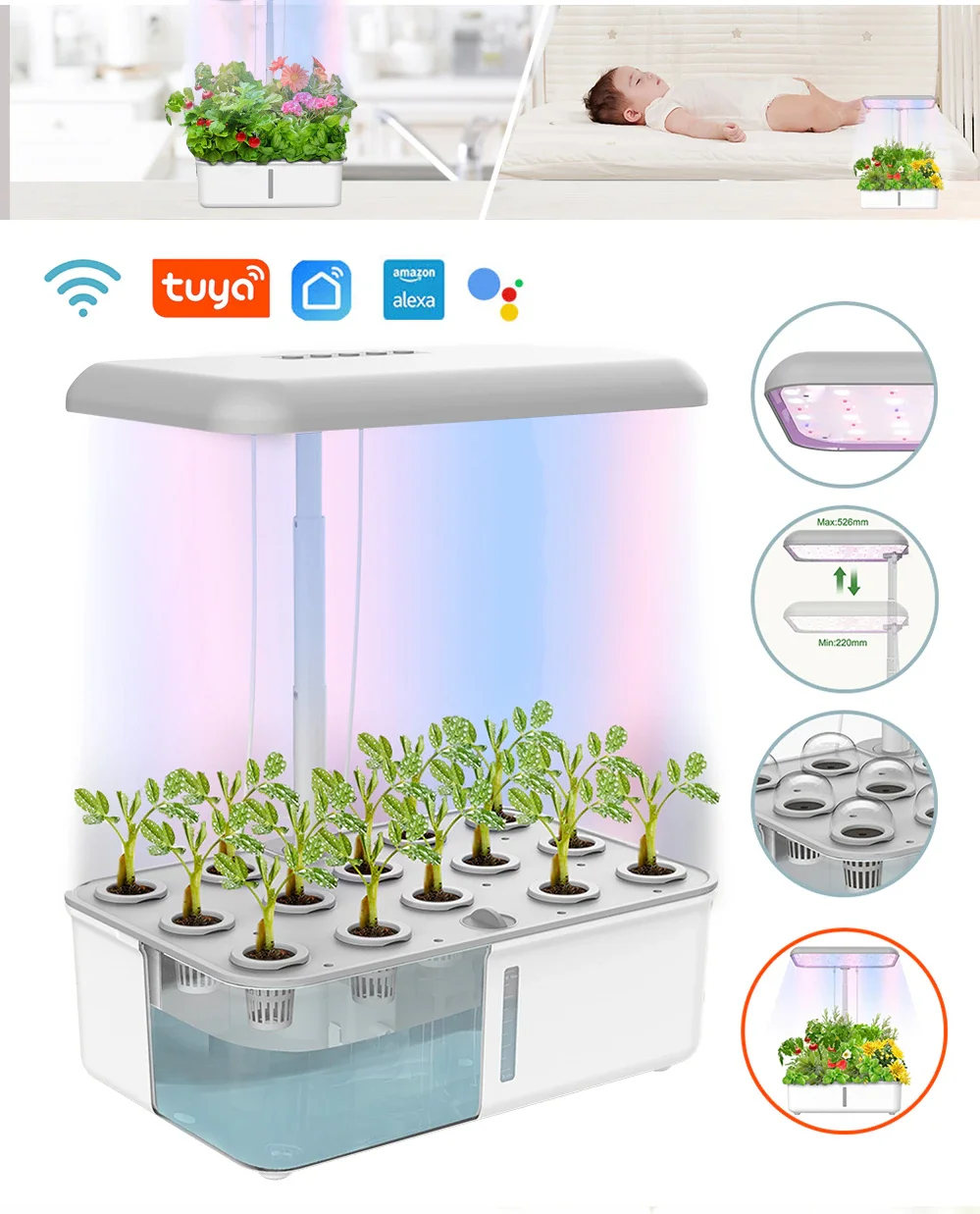 Tuya WIFI Intelligent plant Hydroponic Machine   Hydroponics Growing System Garden Flowers Herb Seediing Planter Vegetables