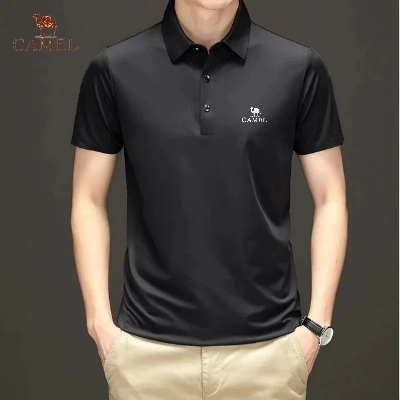 Men\'s Embroidered Mulberry Silk Polo Shirt New Spring/Summer Thin Fashion Business Casual Ice Cool Silk Short Sleeve T-shirt