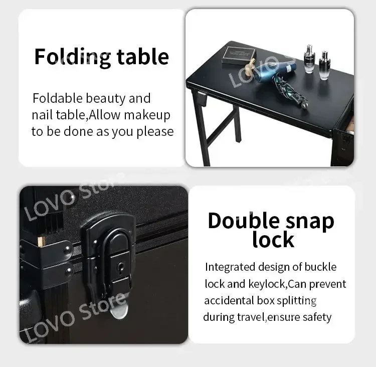 Factory Portable Rolling Manicure Table Foldable Traveling Nail Desk w/Storage Makeup Train Case Cosmetic Trolley desk