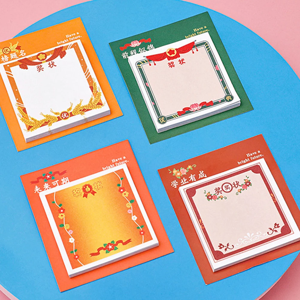 

4 Pcs Inspirational Certificate Mini Self stick Pads School Supplies Kids Learning Notepads Toy Stationery