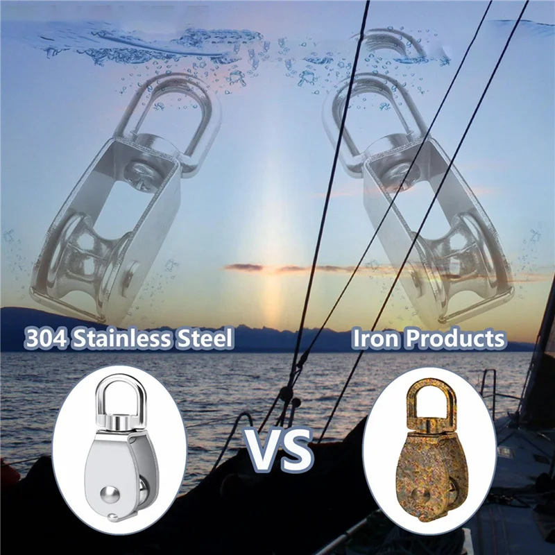 

LNHF Pulley 304 Stainless Steel Single Pulley Block M15 Small Heavy Duty Swivel Bearing Pulley System For Rigging,12Pack