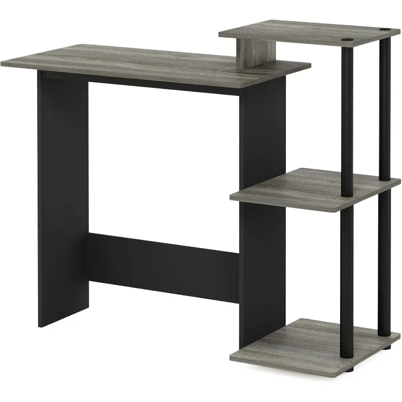 

Efficient Home Laptop Notebook Computer Desk with Square Shelves, French Oak Grey/Black