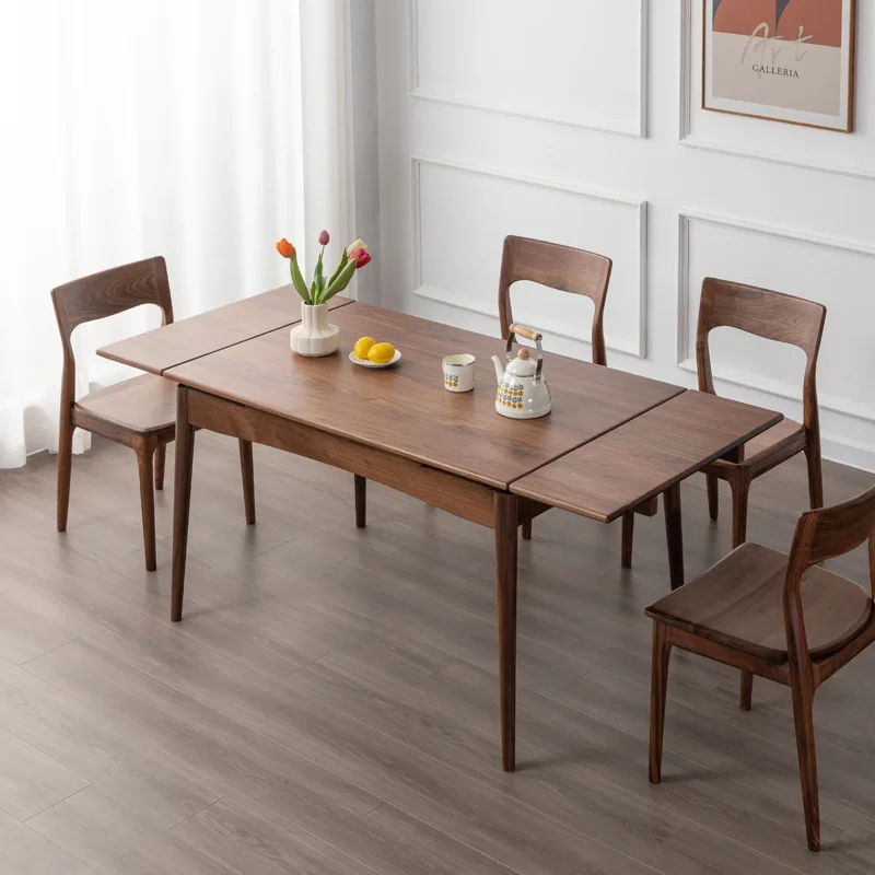 

Solid wood retractable dining table North American black walnut household small apartment folding table multi-function extended