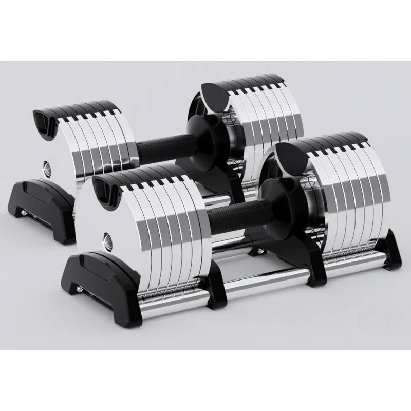Smart Adjustable Dumbbell Pair Single Weight 24KG Silver Total Weight 48kg Rotating Handle Adjustment Strength Training Kit