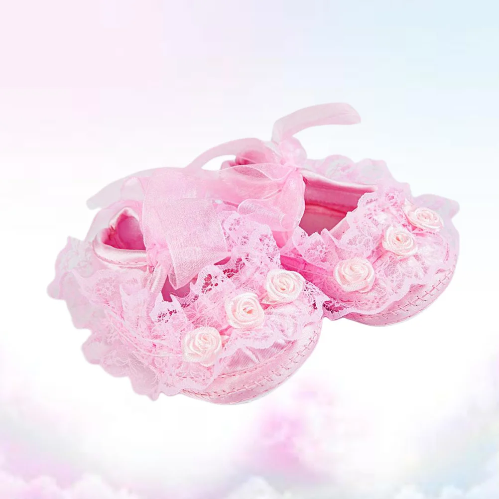 

1Pair Baby Girl Shoes Lace Rose Pink Size 11 Newborn Infant Soft Crib Shoes Closure for Spring Autumn
