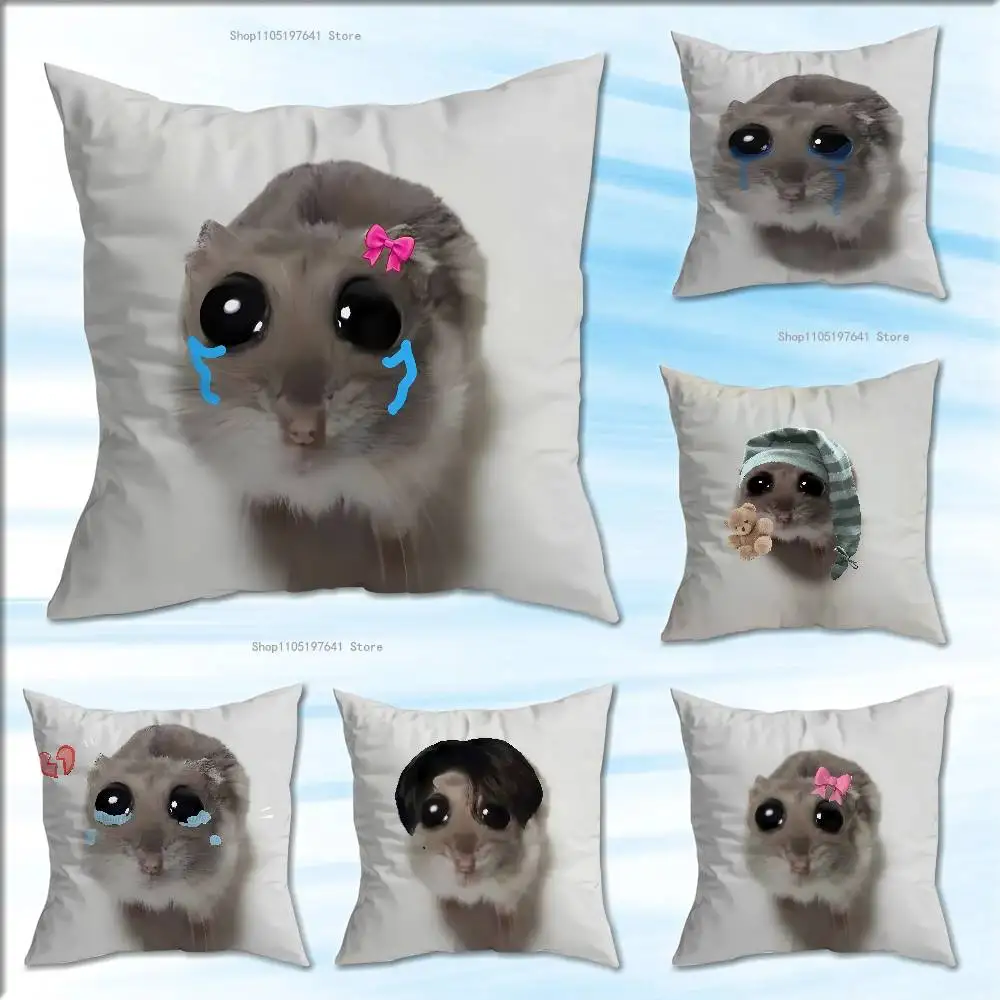 

Hamster Funny Cute Sad Meme Pillow Case Plush Pillow Cases Home Decoration Pillow Cover for Sofa Bed Chair Living Room