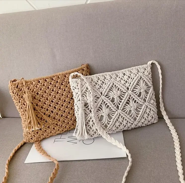 Fashion Woven Shoulder Bags Summer Women Cotton thread Weave Crossbody Beach Travel Handbag Female Bag Messenger Bags Bolsa  sac