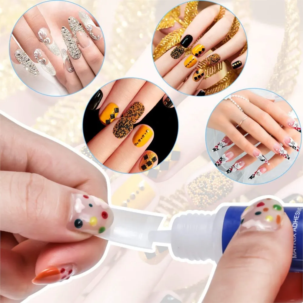 Fast-Dry Adesivo Acrílico Nail Art Glue, Dicas Falsas Decoração, Rhinestone Nail Glue, Dica Ferramenta Manicure, 3g, 5pcs