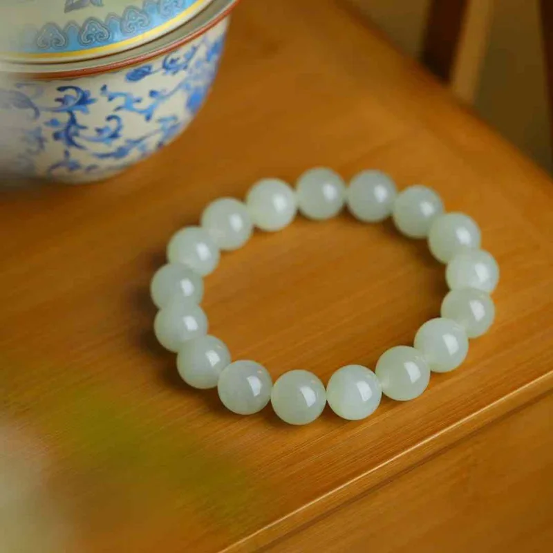 Supply Chain Natural Hetian Qinghai Old Material Color Round Jade Smooth Brac
