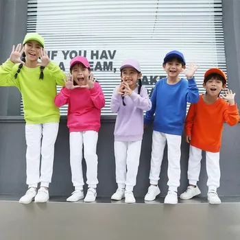 New candy colored children's hoodie, pure cotton solid color, primary and secondary school class uniform for boys and girls
