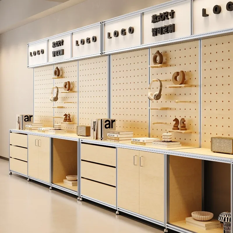 #Aluminum profile sample display rack with light box birch ocean hole board Nakajima display cabinet merchandise product shelf