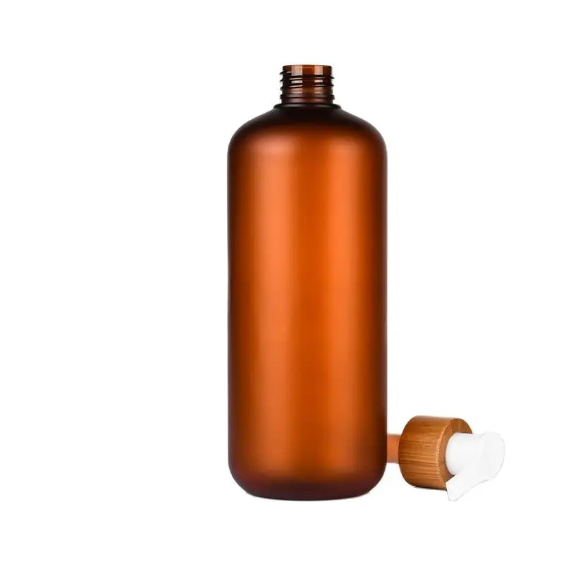 Shampoo Bottle Plastic Matte Frost Brown PET 120ml 250ml 500ml Bamboo Wooden Black White Pump Cosmetic Refillable Lotion Bottle